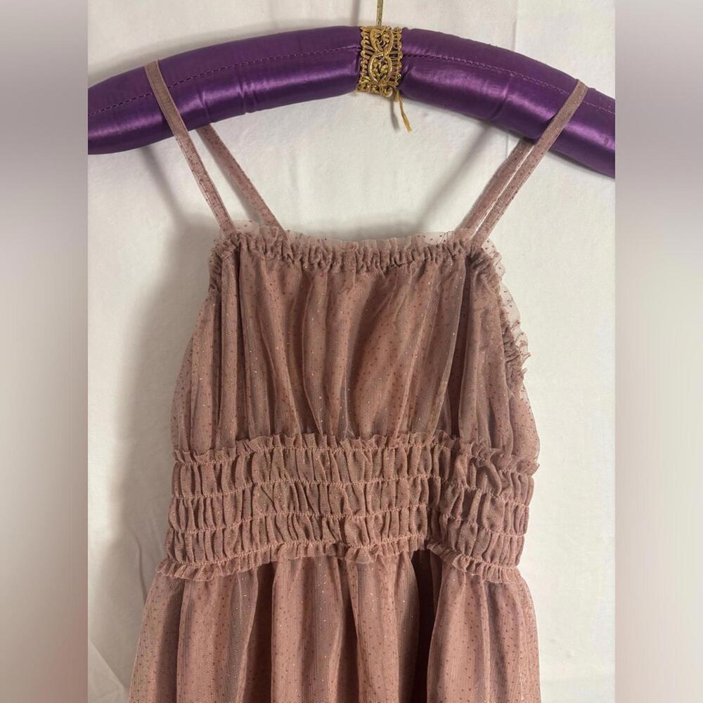 Dusty Rose Glitter Polka Dot Babydoll Cross back Mesh Fairy Midi Dress Size S-M - Picture 4 of 14